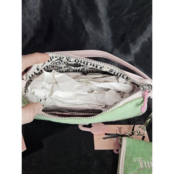 Juicy Couture Retro Green & Pink Wristlet Bag & Card Case Set Y2K Style Cute NWT - Picture 6 of 7